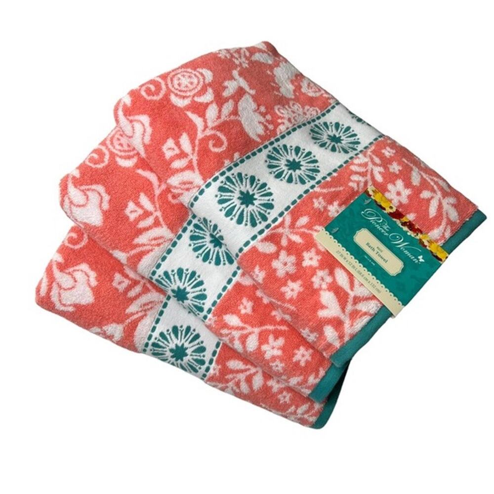 The Pioneer Woman Coral Bath Towel 27"x52" Cotton Colorful Floral NEW